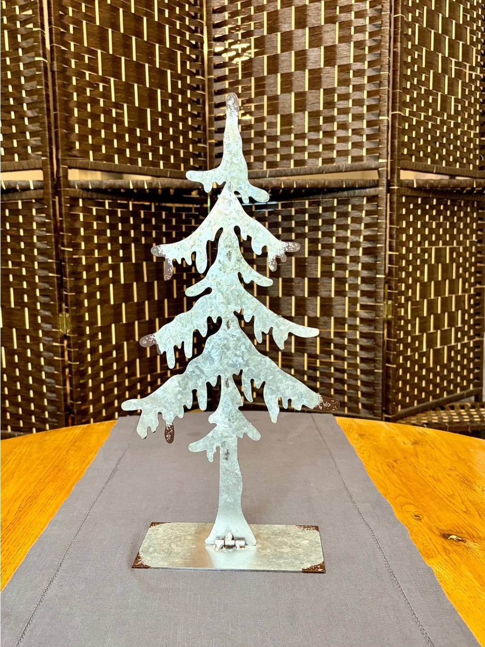 Rustic Galvanized Metal Holiday Tree Table Decor - Silver